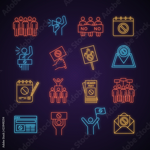 Protest action neon light icon