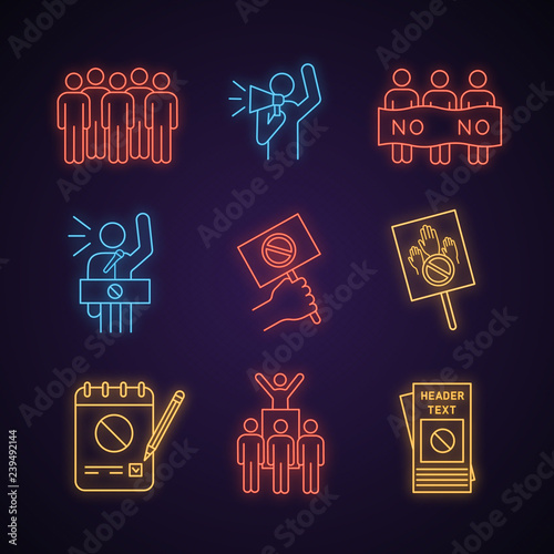 Protest action neon light icon