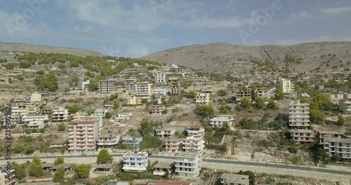 Aerial drone view of the city Saranda located in south Albania