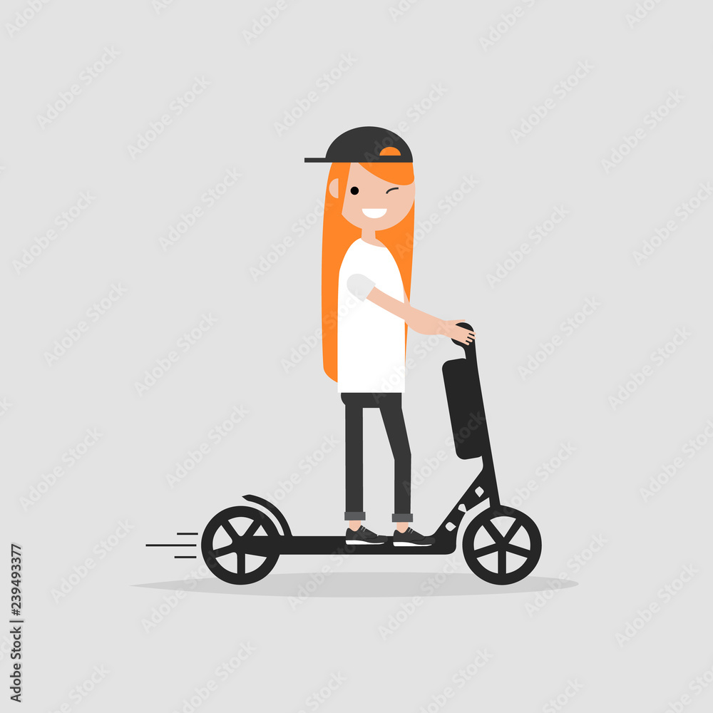 Young female Character rides on electric  cartoon design. Stock  Vector | Adobe Stock