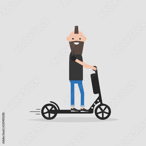 Young male Character rides on electric scooter.flat cartoon design.