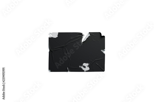 Fototapeta Naklejka Na Ścianę i Meble -  Blank black wheatpaste adhesive ragged poster mockup, isolated, 3d rendering. Empty shabby banner mock up. Clear torn wall mounted canvas for affiche template.