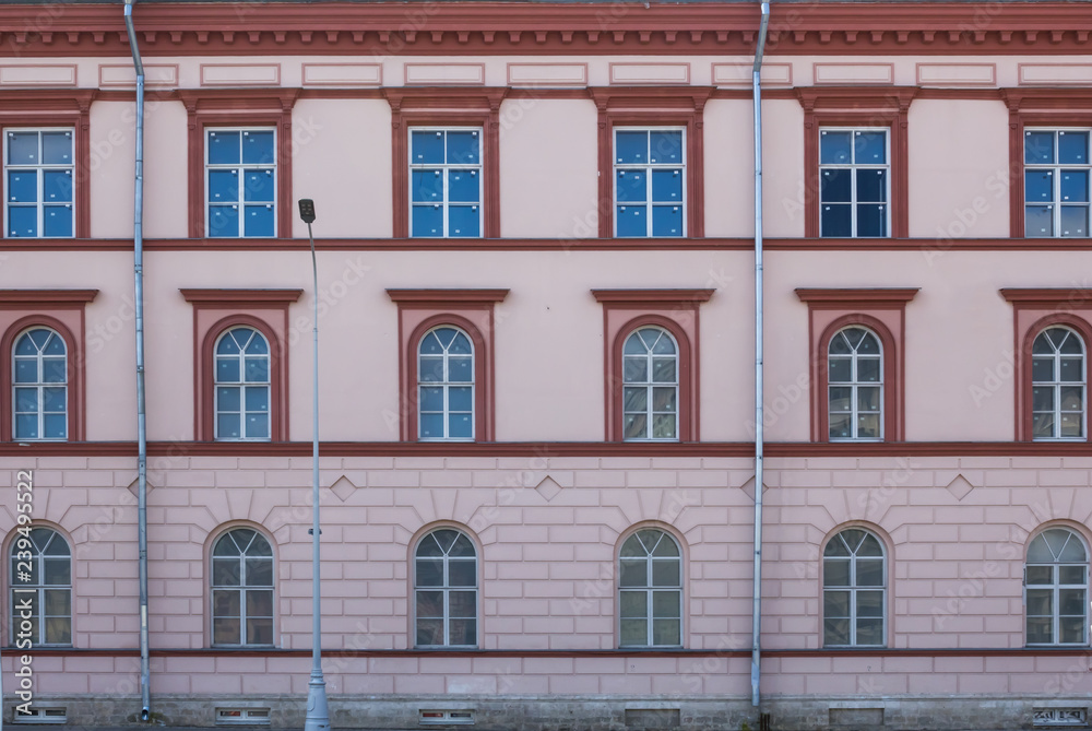 Obraz premium Vintage architecture classical facade renovated service building. Front view.