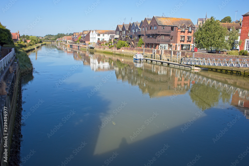 The River Arun, early morning and high tide,  Arundel, West Sussex, England, UK.