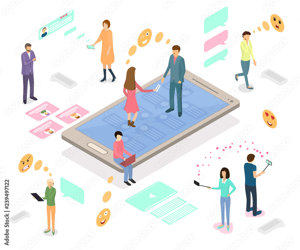 People Connecting Devices Infographics Concept 3d Isometric View. Vector People Connecting Devices Infographics Concept 3d Isometric View. Vector