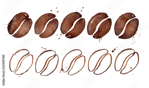 Watercolor illustration of coffee beans