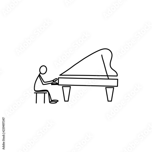 Stick figure man playing the piano