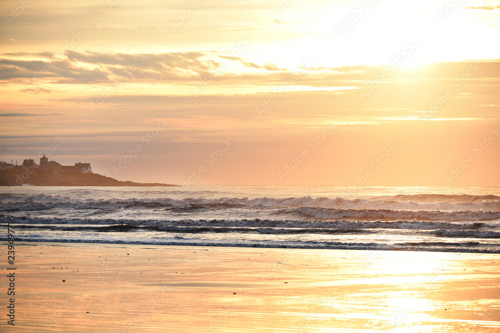 Early beautiful morning on the Atlantic Ocean. USA. Maine.
