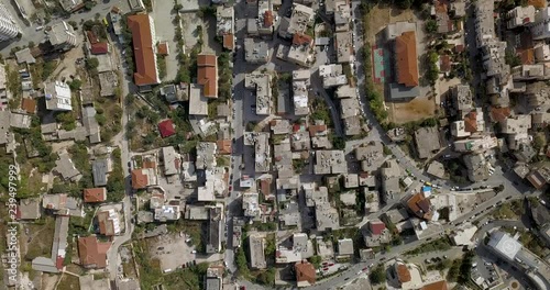 Aerial video flying over the city of Saranda Albania in autumn (Albanian Riviera)