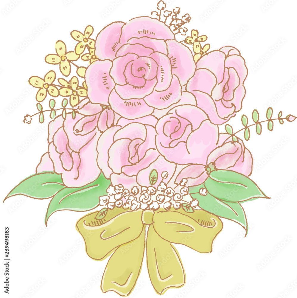 ピンク色のバラのブーケの水彩画風イラスト Stock イラスト Adobe Stock