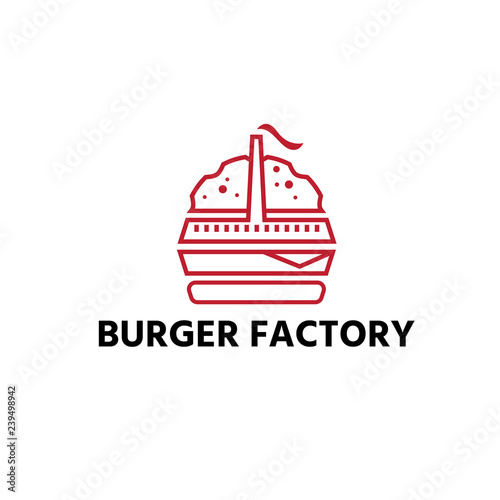 burger with factory restaurant vector design template