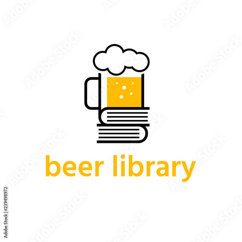 beer mug with books library vector design template