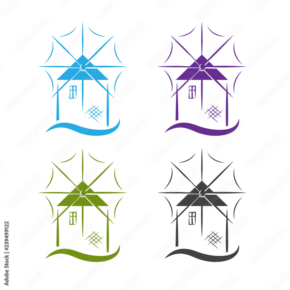 set of windmill with wave vector design template