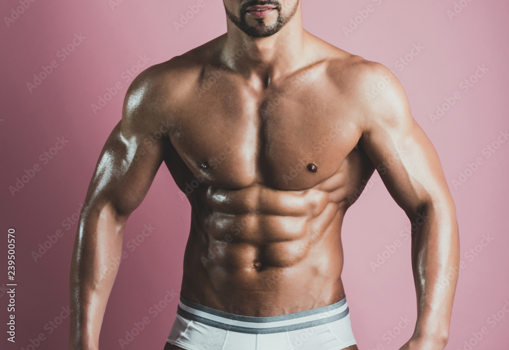 Proud of excellent shape. Man muscular athlete stand confidently. Healthy  and strong. Improve yourself. Macho handsome with muscular torso.  Attractive guy muscular chest. Muscular bodybuilder concept Stock Photo