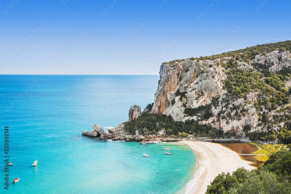 Beautiful Cala Luna beach near Cala Gonone village, Sardinia island, Italy. Famous landmark and travel touristic destination in Europe