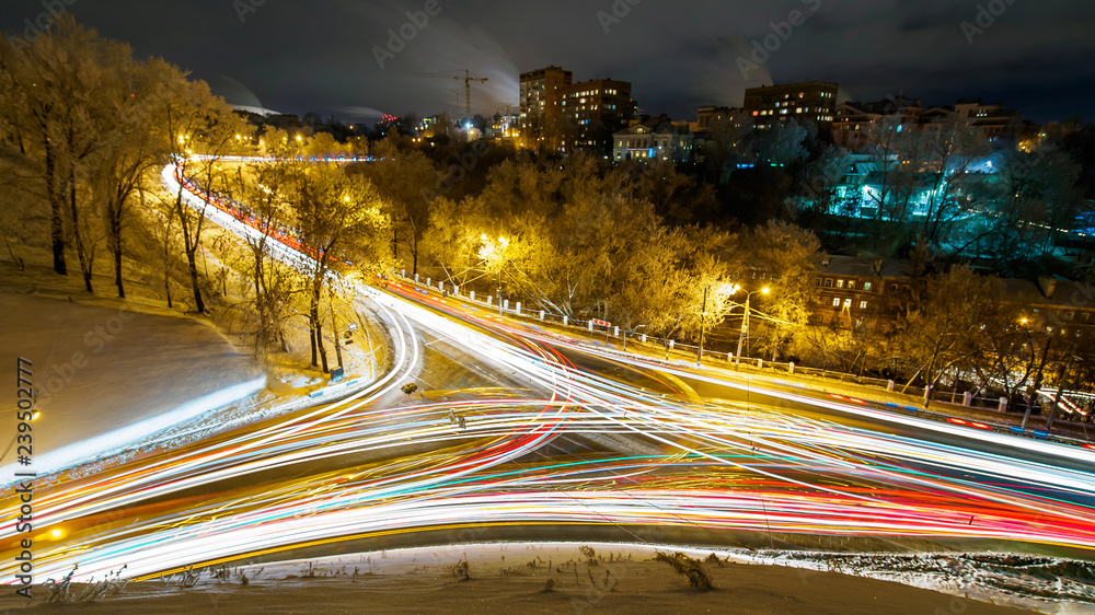Obraz premium View on night city traffic with long exposure.