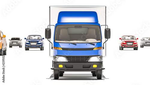 Front View of a Truck with Hatchbacks in the Background 3D Rendering