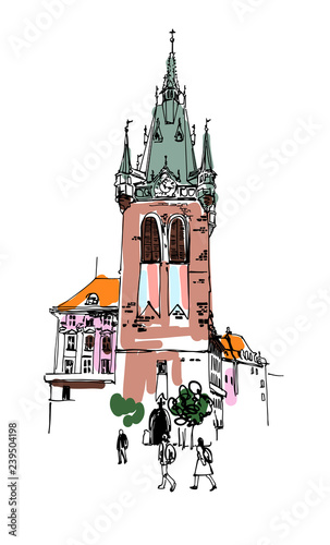 digital drawing of a historical tower in Prague