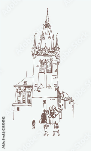 digital drawing of a historical tower in Prague, Czech Republic