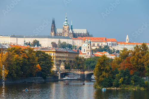 Embankment of the Vltava river in Prague, the capital of Czech Republic © dziewul
