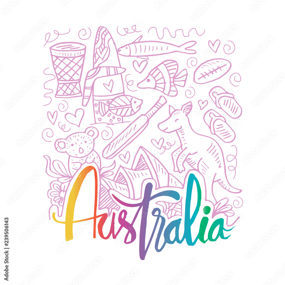 Hand Drawn Symbols Of Australia. Hand Drawn Symbols Of Australia.