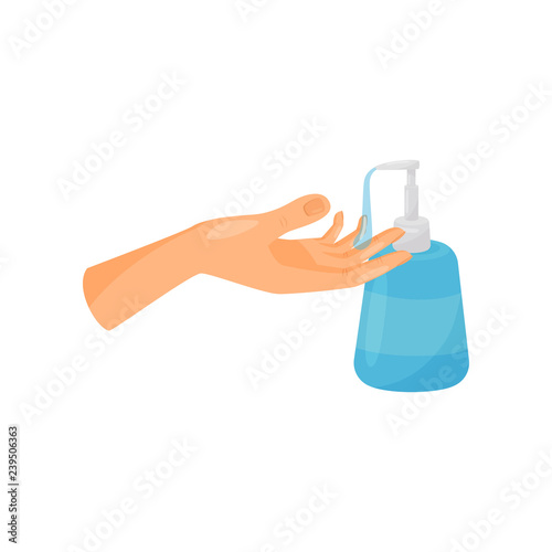 Washing hands with liquid soap, prevention of infectious diseases, health care and sanitation vector Illustration on a white background