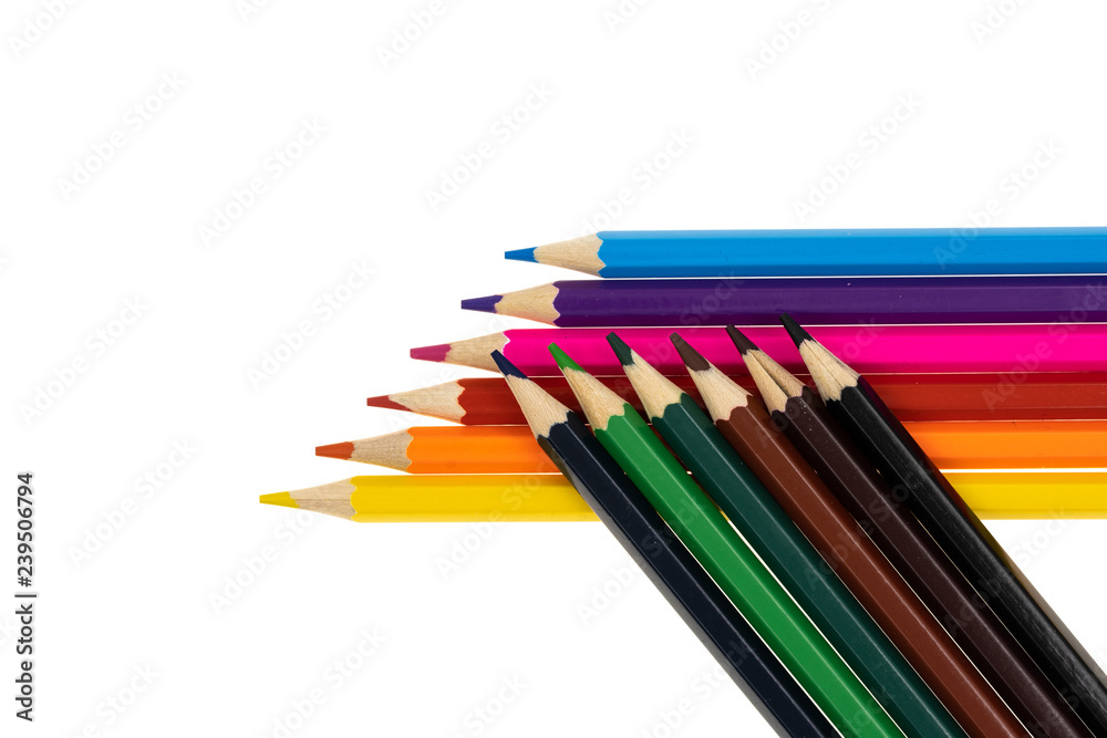 Colour pencils isolated on white background close up Colour pencils isolated on white background close up