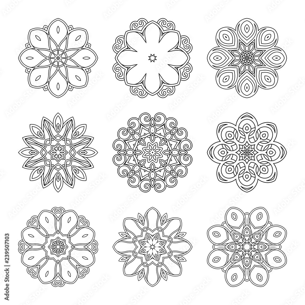 Vector Monochrome Mandala. Ethnic Decorative Element. Round Abstract Object Isolated On White Background Vector Monochrome Mandala. Ethnic Decorative Element. Round Abstract Object Isolated On White Background