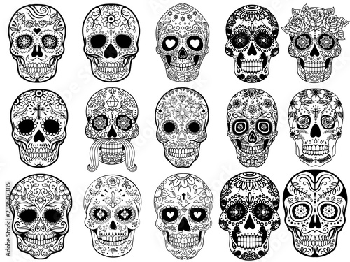 Sugar skulls Set Vector Illustration