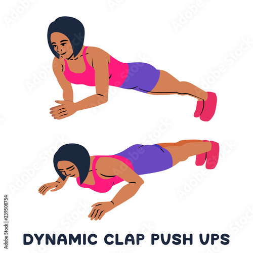 Dynamic clap push ups. Sport exersice. Silhouettes of woman doing exercise. Workout, training.