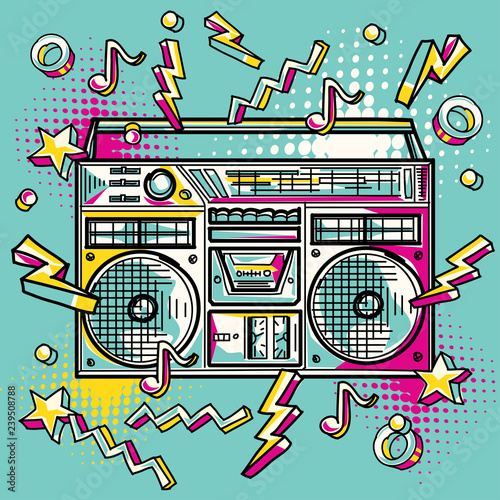 Funky colorful drawn boom box