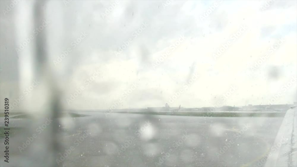 Rain Drops On Plane Window, Plane Wing. Rain Drops On Plane Window, Plane Wing.