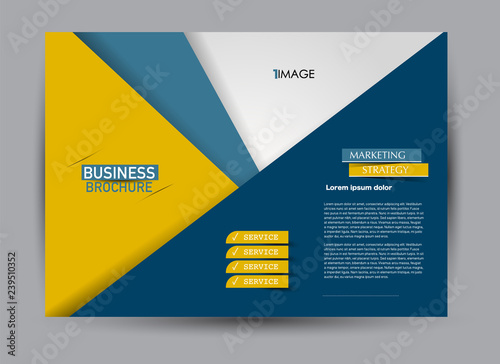 Flyer, brochure, billboard template design landscape orientation for business, education, school, presentation, website. Blue and orange color. Editable vector illustration.