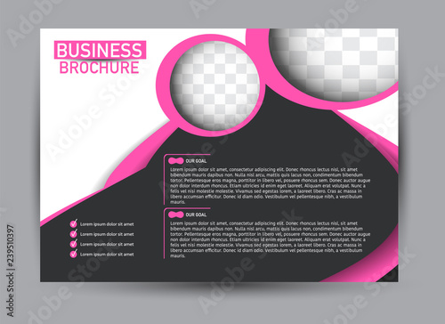 Flyer, brochure, billboard template design landscape orientation for business, education, school, presentation, website. Black and pink color. Editable vector illustration.