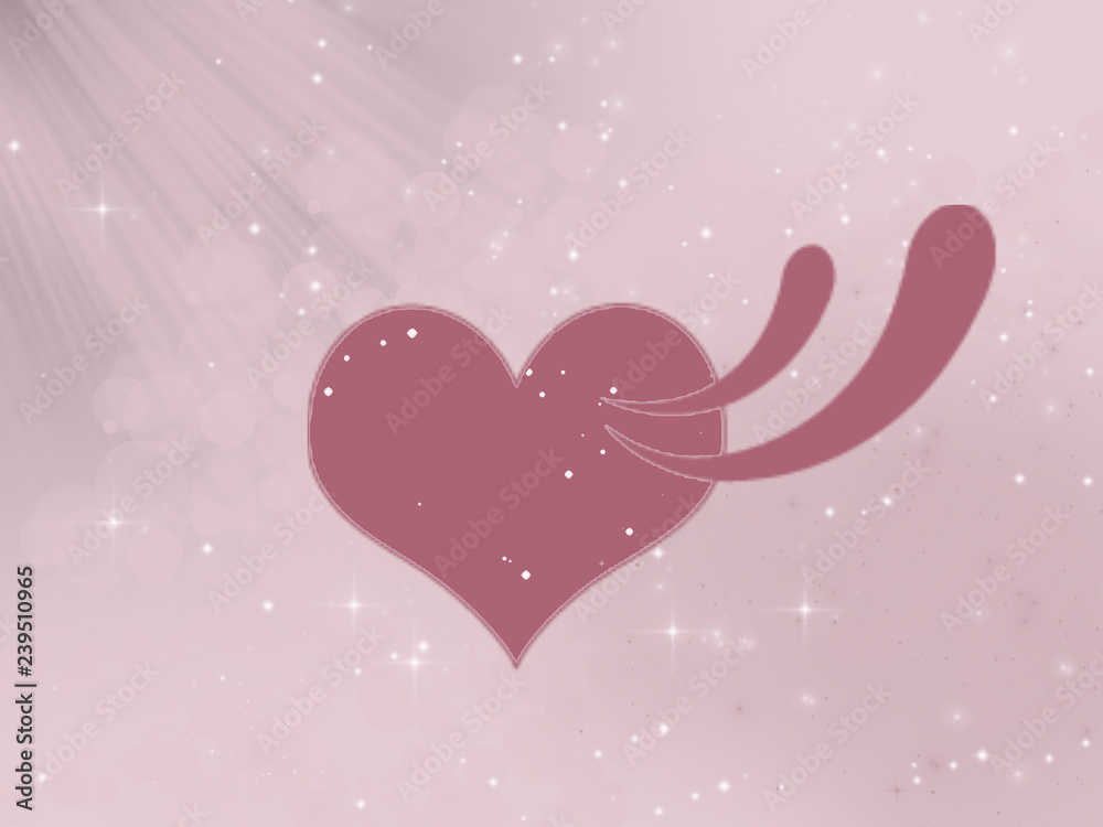 illustration, pink heart on pink background with white lights, print