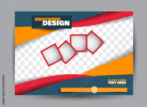 Flyer, brochure, billboard template design landscape orientation for business, education, school, presentation, website. Blue, red, and orange color. Editable vector illustration.