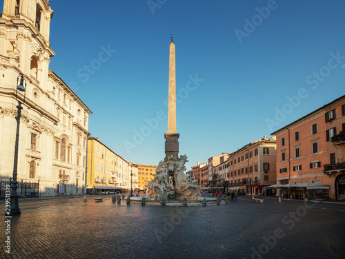 Egyptian obelisk, Navona Square in the morning, Rome, Italy