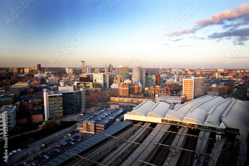 Aerial view of Leeds City centre with main train station ready for stage two of the HS2 project photo