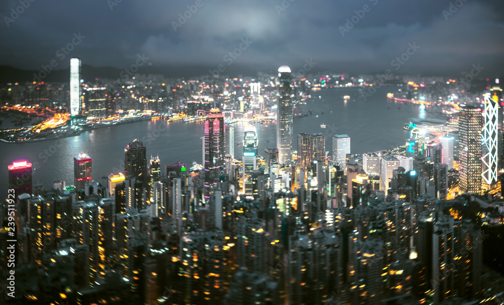 Hong Kong from Victoria peak, ltilt shift photo Hong Kong from Victoria peak, ltilt shift photo