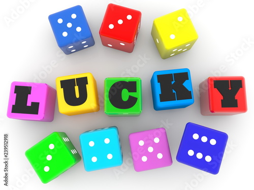 Lucky concept with colorful dice around