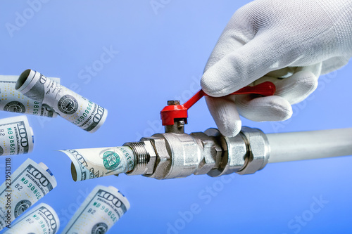 Spend budget money. Hand opens the tap with money. money flows.