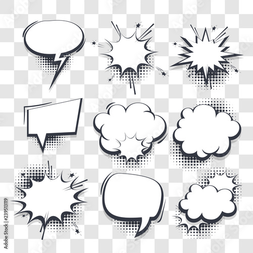 Big set hand drawn effects comic speech bubbles