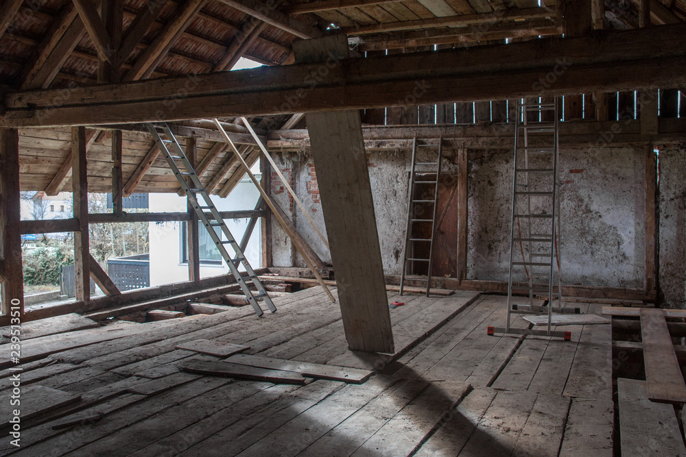 inside of barn while being tear down