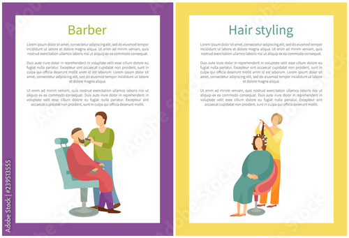 Hair Styling and Barber Working with Man Vector