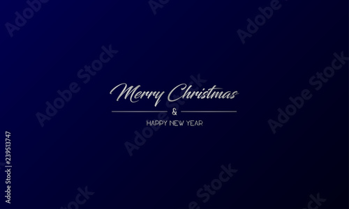 Simple centred greeting card with silver Merry Christmas and Happy New Year on a dark blue background