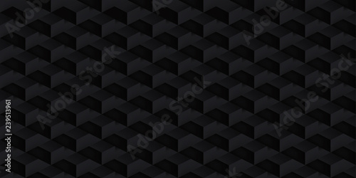 Volume realistic vector cubes texture, dark geometric seamless tiles pattern, design black background for you projects 