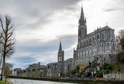 View of the cathedral in Lourdes  France