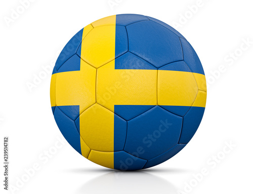 Soccer Ball  Classic soccer ball painted with the colors of the flag of Sweden and apparent leather texture in studio  3D illustration