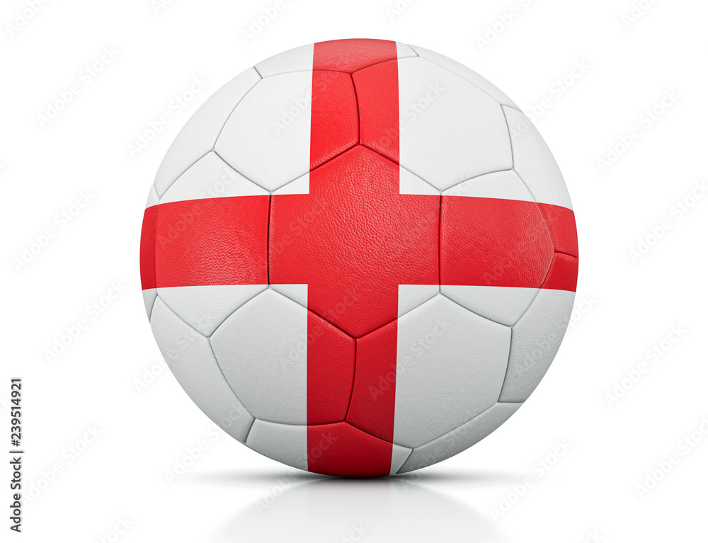 Soccer Ball, Classic soccer ball painted with the colors of the flag of England and apparent leather texture in studio, 3D illustration Soccer Ball, Classic soccer ball painted with the colors of the flag of England and apparent leather texture in studio, 3D illustration