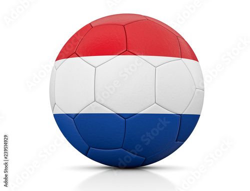 Soccer Ball  Classic soccer ball painted with the colors of the flag of Netherlands and apparent leather texture in studio  3D illustration